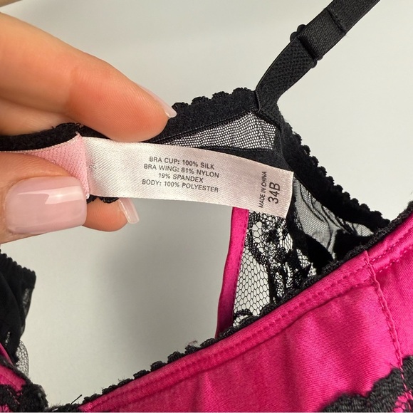 Victoria’s Secret Women’s 34B Silk Lace Babydoll Lingerie – Black & Fuchsia - Picture 3 of 6
